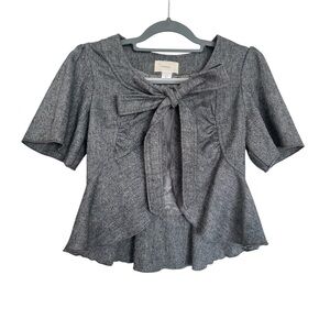 Me and you Grey Tweed Peplum Bolero Short Sleeve Cardigan With Tie Front Bow